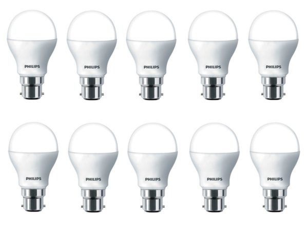 Philips Base B22 7-Watt LED Bulb (Pack of 10, Cool Day Light)
