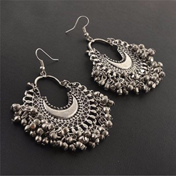 Multiline Company Multiline Company Fashion Oxidized Silver Afghani Tribal Dangler Hook Chandbali Earrings for Girls and Women Alloy Dangle Earring